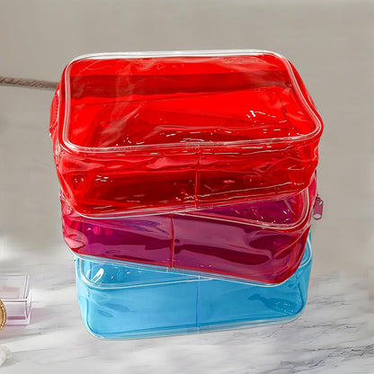 Neon TSA Approved Clear Toiletry Pouch, 7"x2.3"x4.7" Size, PVC Travel Makeup Bags for Toiletries, Transparent Cosmetic Bag for Women and Men Small (Wine Red)
