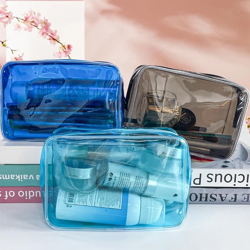 Neon TSA Approved Clear Toiletry Pouch, 7"x2.3"x4.7" Size, PVC Travel Makeup Bags for Toiletries, Transparent Cosmetic Bag for Women and Men Small (Wine Red)