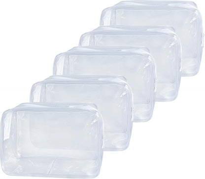 Neon TSA Approved Clear Toiletry Pouch, 7"x2.3"x4.7" Size, PVC Travel Makeup Bags for Toiletries, Transparent Cosmetic Bag for Women and Men Small (Wine Red)