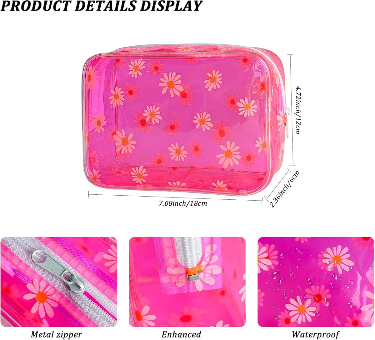 Neon TSA Approved Clear Toiletry Pouch, 7"x2.3"x4.7" Size, PVC Travel Makeup Bags for Toiletries, Transparent Cosmetic Bag for Women and Men Small (Wine Red)