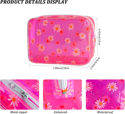 Neon TSA Approved Clear Toiletry Pouch, 7"x2.3"x4.7" Size, PVC Travel Makeup Bags for Toiletries, Transparent Cosmetic Bag for Women and Men Small (Wine Red)