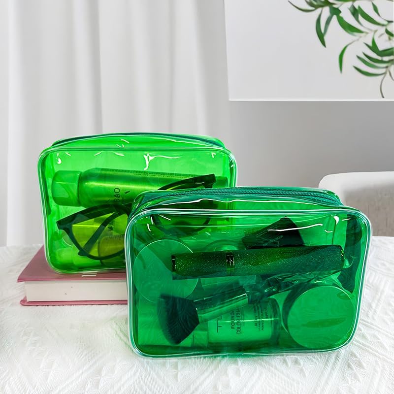 Neon TSA Approved Clear Toiletry Pouch, 7"x2.3"x4.7" Size, PVC Travel Makeup Bags for Toiletries, Transparent Cosmetic Bag for Women and Men Small (Wine Red)