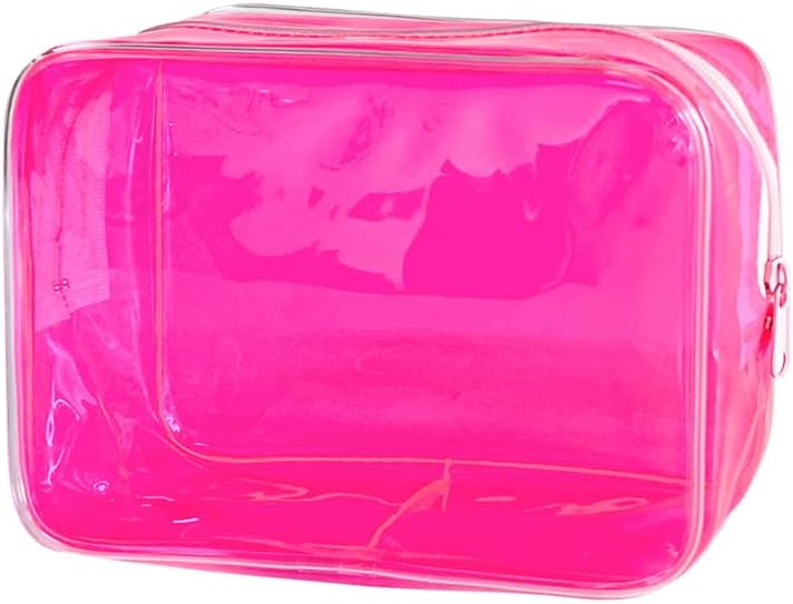 Neon TSA Approved Clear Toiletry Pouch, 7"x2.3"x4.7" Size, PVC Travel Makeup Bags for Toiletries, Transparent Cosmetic Bag for Women and Men Small (Wine Red)