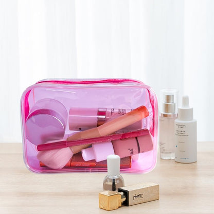 Neon TSA Approved Clear Toiletry Pouch, 7"x2.3"x4.7" Size, PVC Travel Makeup Bags for Toiletries, Transparent Cosmetic Bag for Women and Men Small (Wine Red)