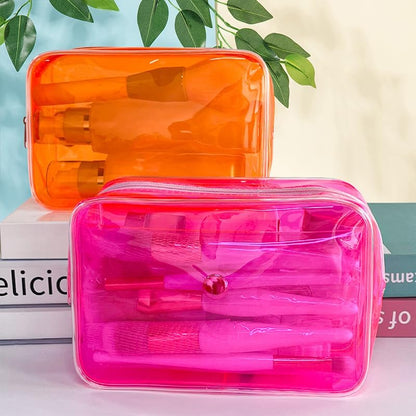 Neon TSA Approved Clear Toiletry Pouch, 7"x2.3"x4.7" Size, PVC Travel Makeup Bags for Toiletries, Transparent Cosmetic Bag for Women and Men Small (Wine Red)