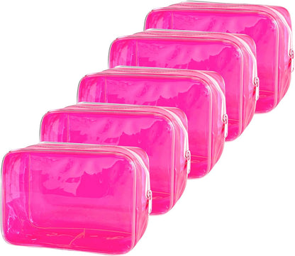 Neon TSA Approved Clear Toiletry Pouch, 7"x2.3"x4.7" Size, PVC Travel Makeup Bags for Toiletries, Transparent Cosmetic Bag for Women and Men Small (Wine Red)