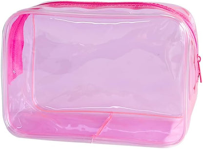 Neon TSA Approved Clear Toiletry Pouch, 7"x2.3"x4.7" Size, PVC Travel Makeup Bags for Toiletries, Transparent Cosmetic Bag for Women and Men Small (Wine Red)