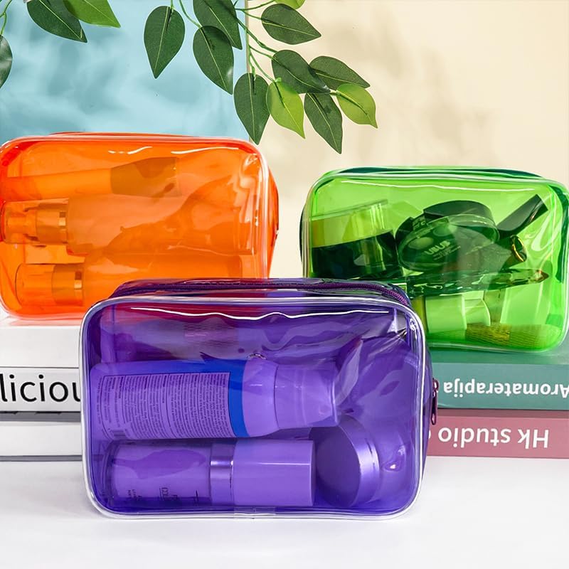 Neon TSA Approved Clear Toiletry Pouch, 7"x2.3"x4.7" Size, PVC Travel Makeup Bags for Toiletries, Transparent Cosmetic Bag for Women and Men Small (Wine Red)
