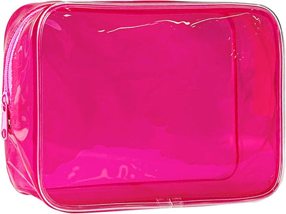 Neon TSA Approved Clear Toiletry Pouch, 7"x2.3"x4.7" Size, PVC Travel Makeup Bags for Toiletries, Transparent Cosmetic Bag for Women and Men Small (Wine Red)