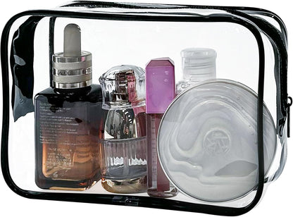 Neon TSA Approved Clear Toiletry Pouch, 7"x2.3"x4.7" Size, PVC Travel Makeup Bags for Toiletries, Transparent Cosmetic Bag for Women and Men Small (Wine Red)