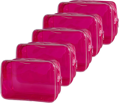 Neon TSA Approved Clear Toiletry Pouch, 7"x2.3"x4.7" Size, PVC Travel Makeup Bags for Toiletries, Transparent Cosmetic Bag for Women and Men Small (Wine Red)