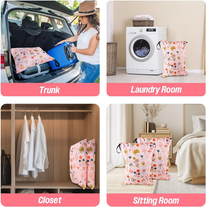 2 Pack Travel Laundry Bags, Dirty Clothes Storage Bag with Zipper Closure | Waterproof with Handle, Machine Washable for Travel, Home, Camp, Suitcase, Dorm, Wet Dry Separation Laundry Bags