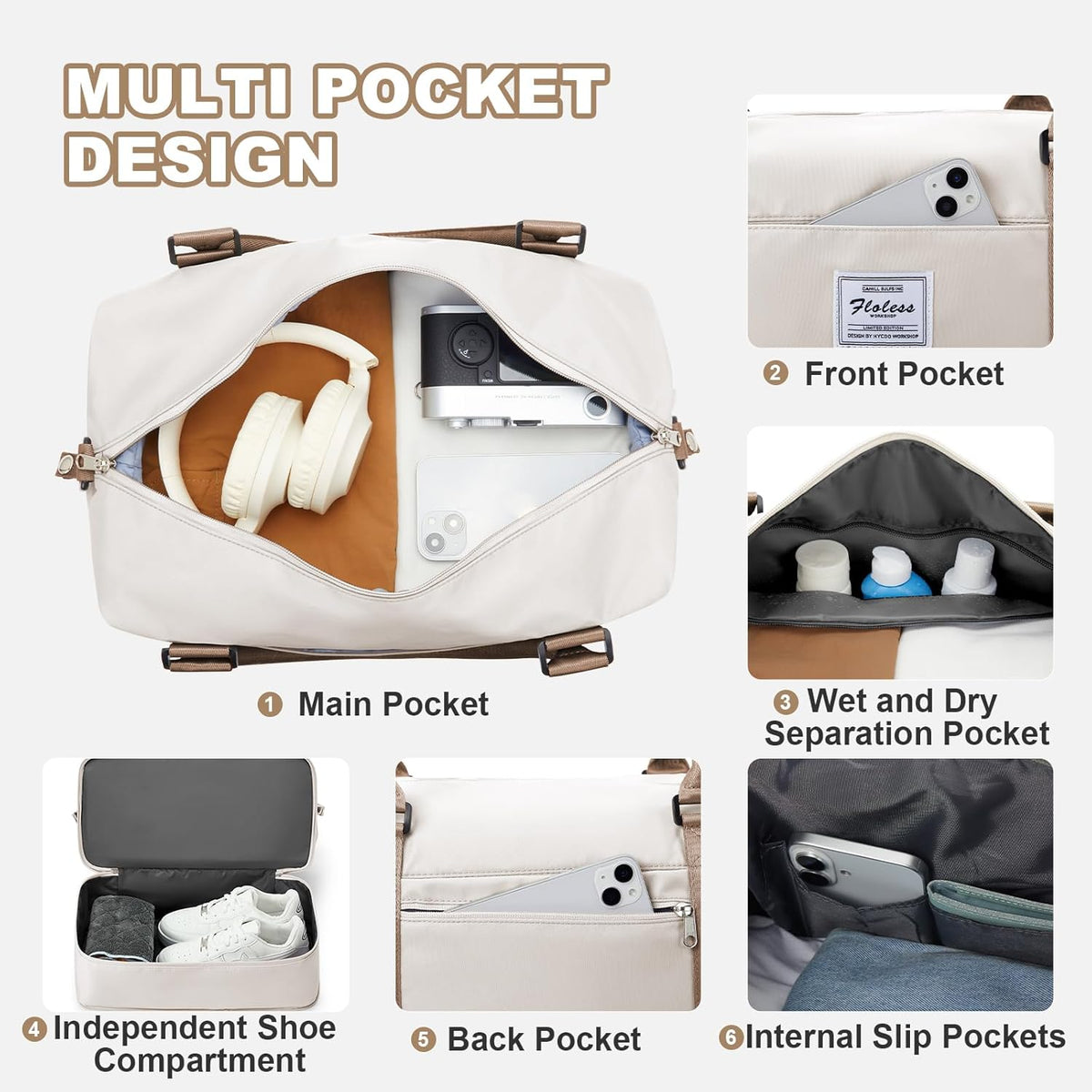 Travel Duffel Bag, Sports Tote Gym Bag, Shoulder Weekender Overnight Bag for Women - Colors A