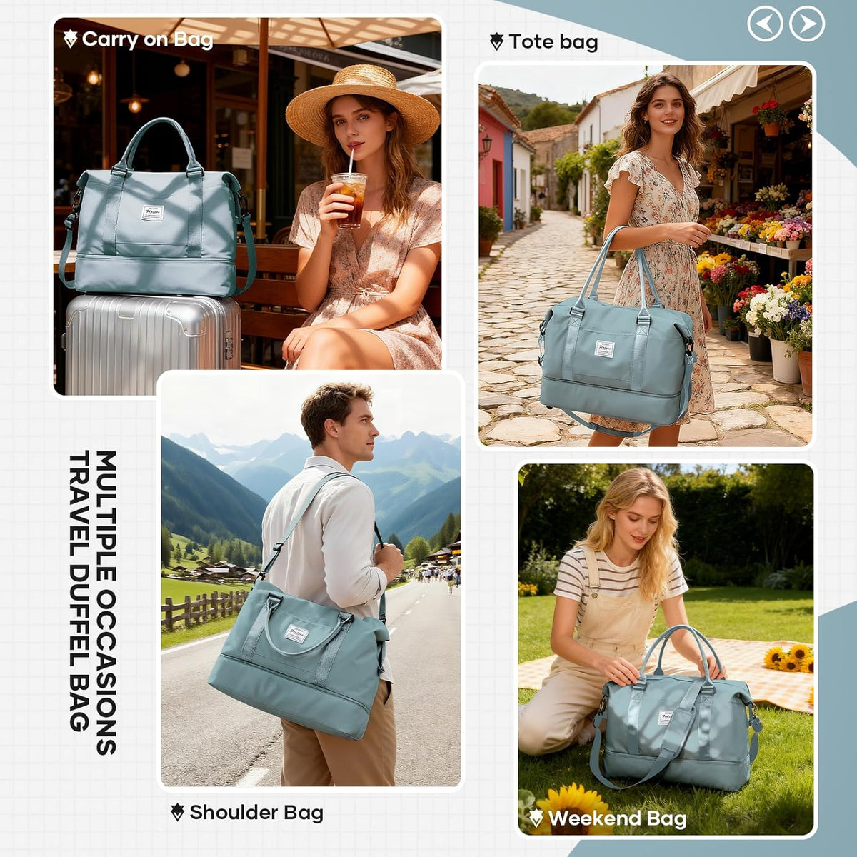 Travel Duffel Bag, Sports Tote Gym Bag, Shoulder Weekender Overnight Bag for Women - Colors A
