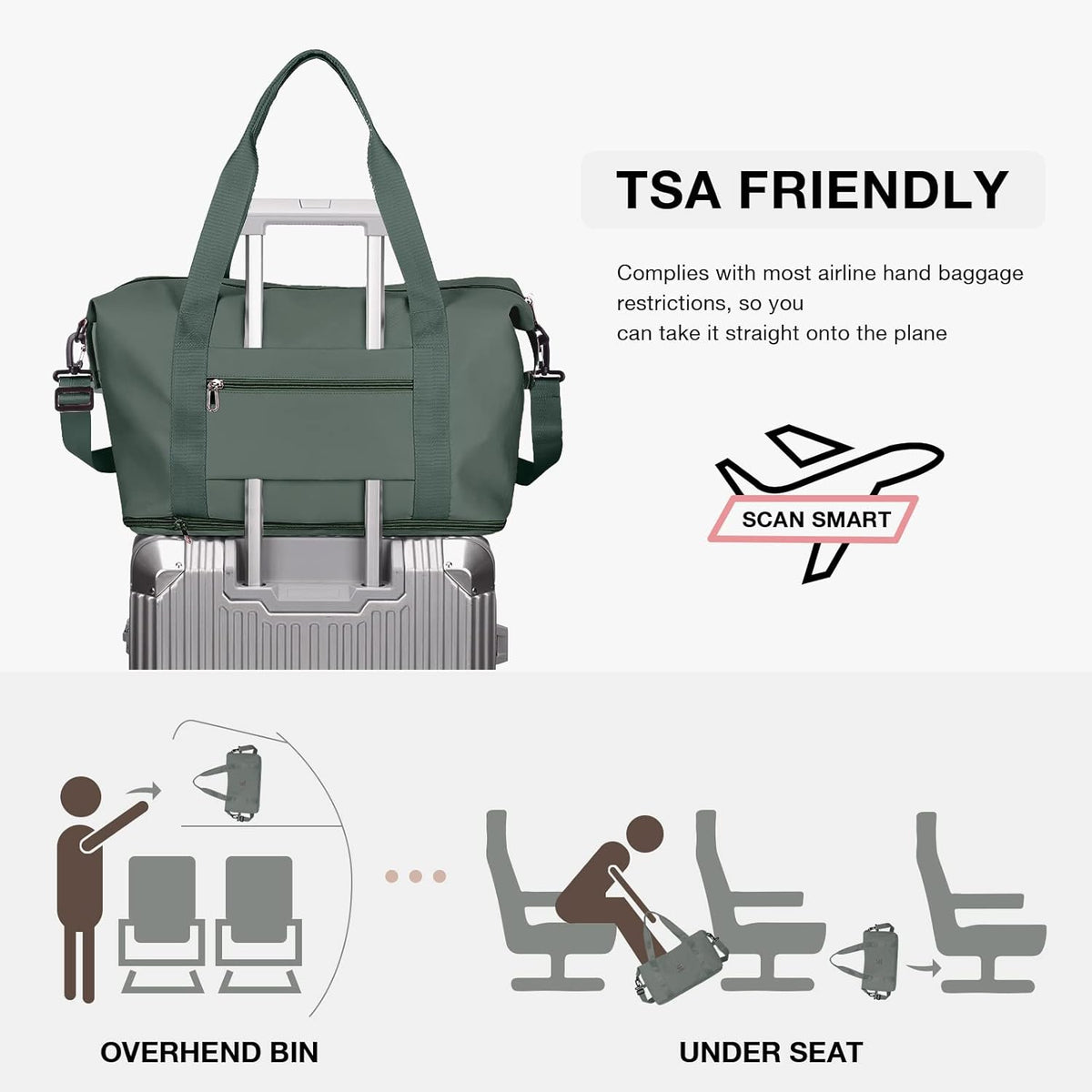 Travel Duffel Bag, Sports Tote Gym Bag, Shoulder Weekender Overnight Bag for Women - Colors A