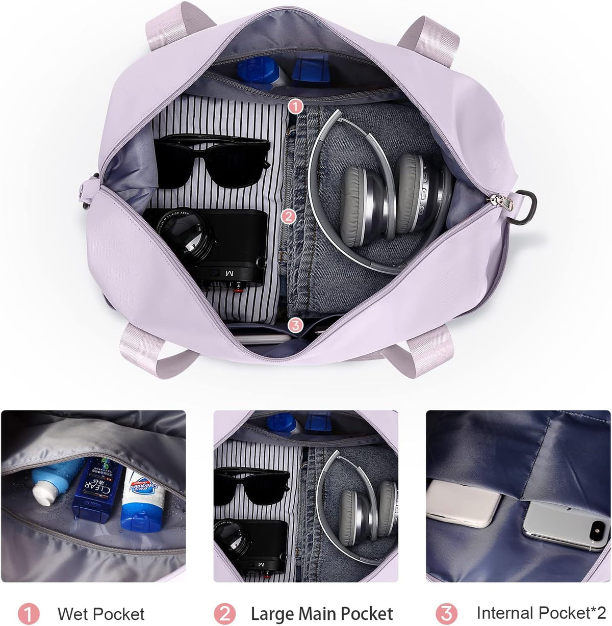 Travel Duffel Bag, Sports Tote Gym Bag, Shoulder Weekender Overnight Bag for Women - Colors A