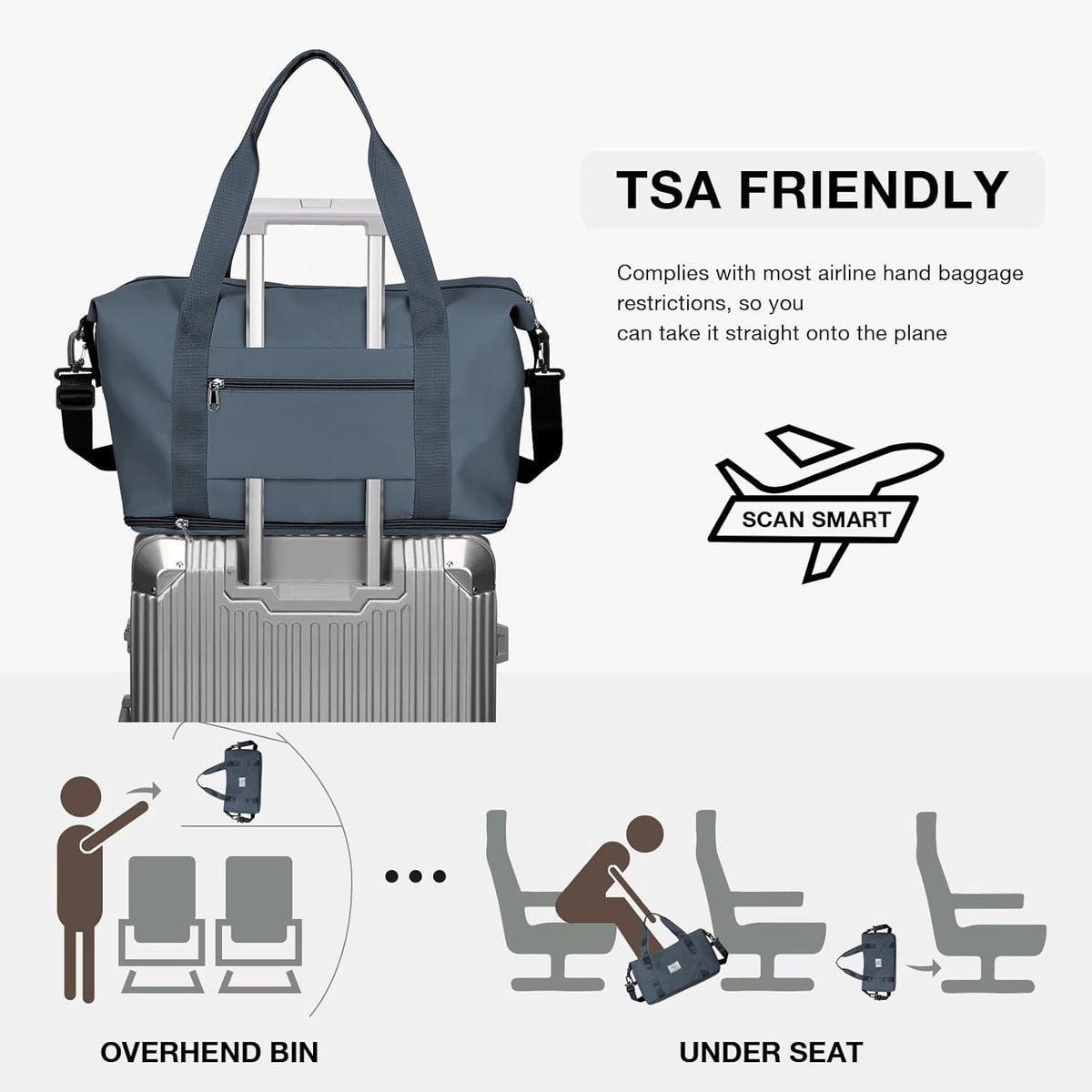 Travel Duffel Bag, Sports Tote Gym Bag, Shoulder Weekender Overnight Bag for Women - Colors A