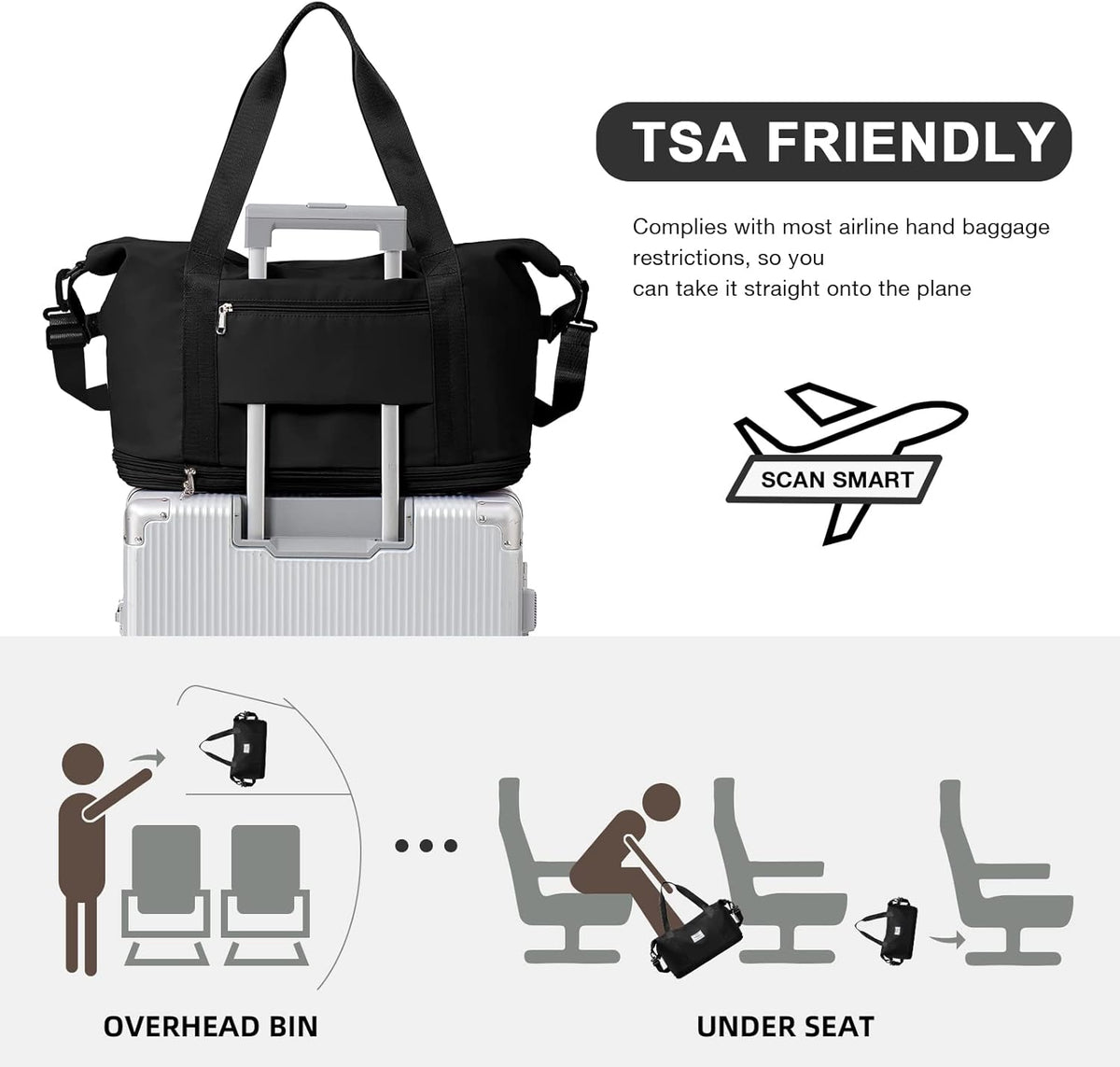 Travel Duffel Bag, Sports Tote Gym Bag, Shoulder Weekender Overnight Bag for Women - Colors A