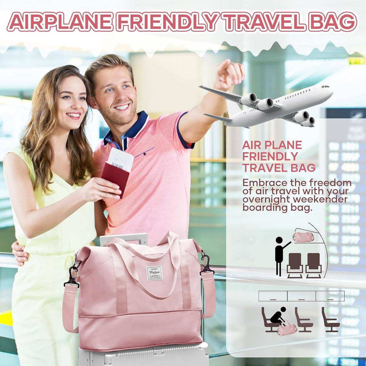 Travel Duffel Bag, Sports Tote Gym Bag, Shoulder Weekender Overnight Bag for Women - Colors A