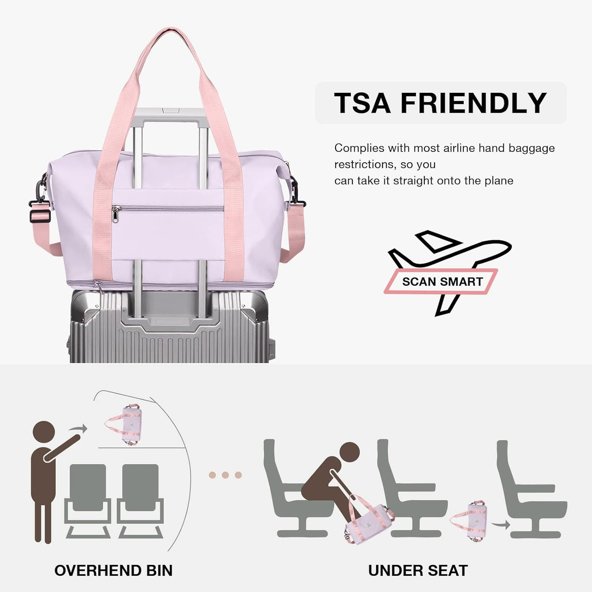 Travel Duffel Bag, Sports Tote Gym Bag, Shoulder Weekender Overnight Bag for Women - Colors A