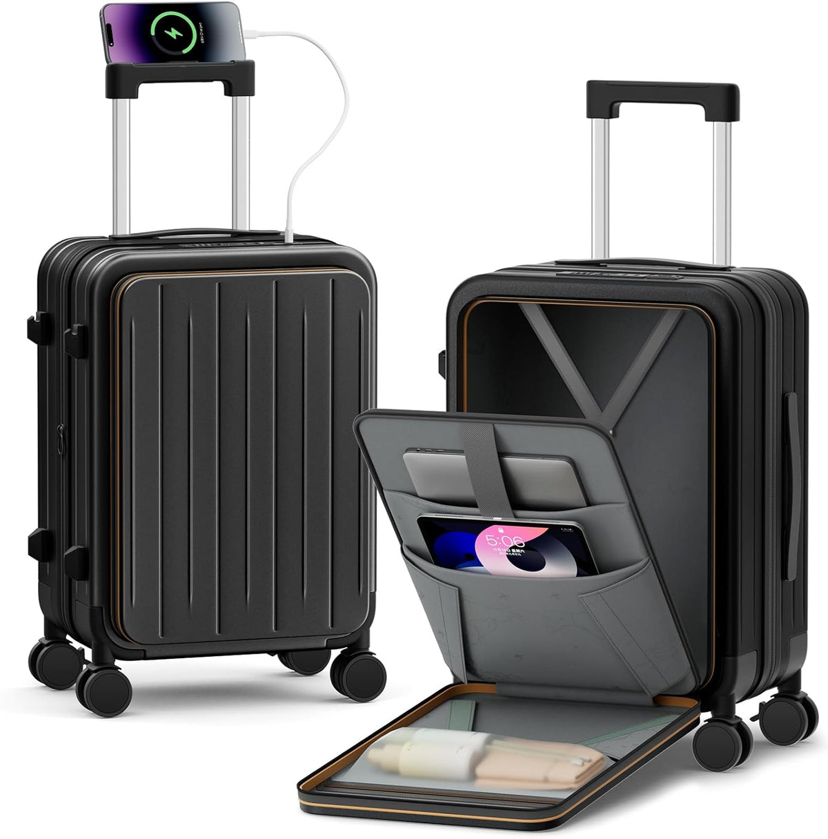 20 Inch Expandable Carry on Luggage Airline Approved with Front Pocket | Hardshell Suitcase, Cup Holder, Laptop Compartment, USB Charging Port, Brake Spinner Wheels, TSA Lock for Travel