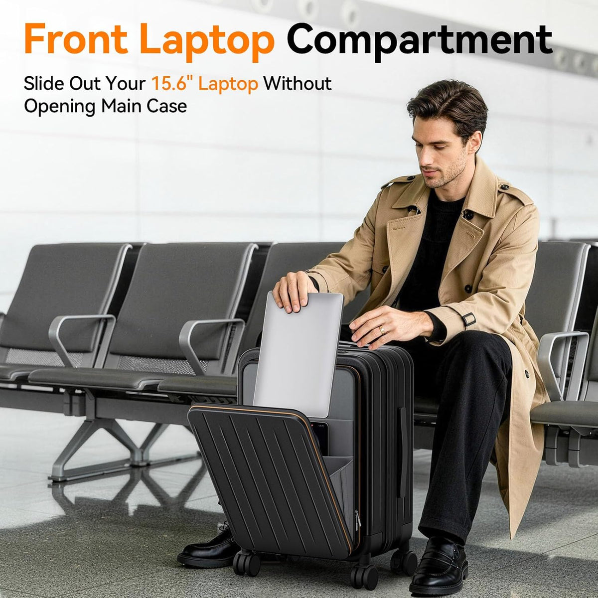20 Inch Expandable Carry on Luggage Airline Approved with Front Pocket | Hardshell Suitcase, Cup Holder, Laptop Compartment, USB Charging Port, Brake Spinner Wheels, TSA Lock for Travel