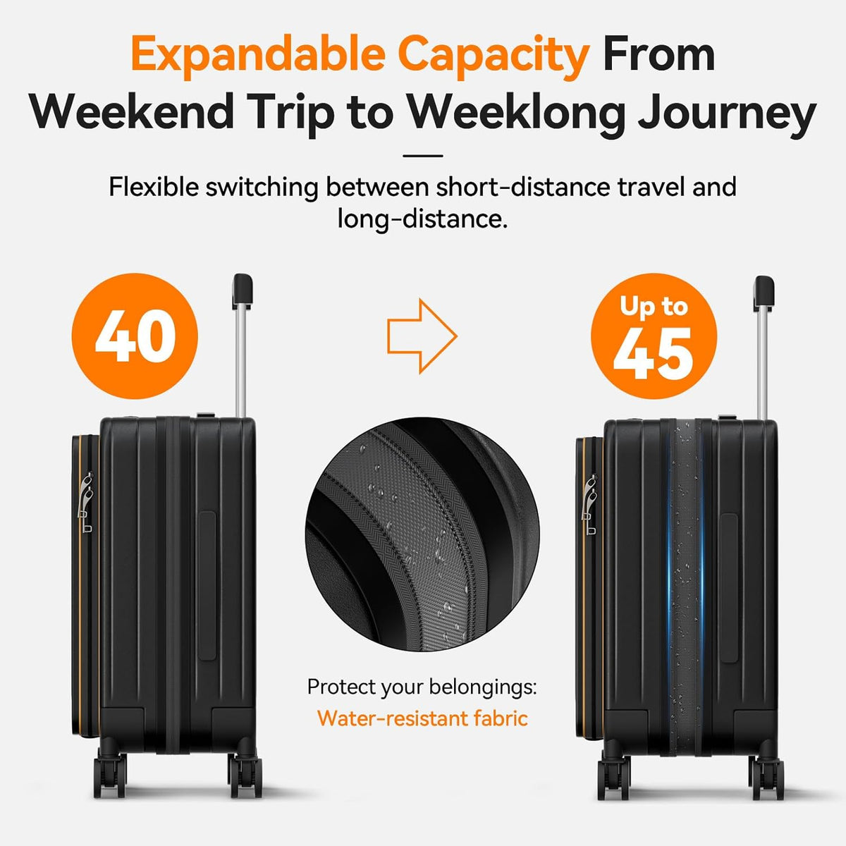 20 Inch Expandable Carry on Luggage Airline Approved with Front Pocket | Hardshell Suitcase, Cup Holder, Laptop Compartment, USB Charging Port, Brake Spinner Wheels, TSA Lock for Travel