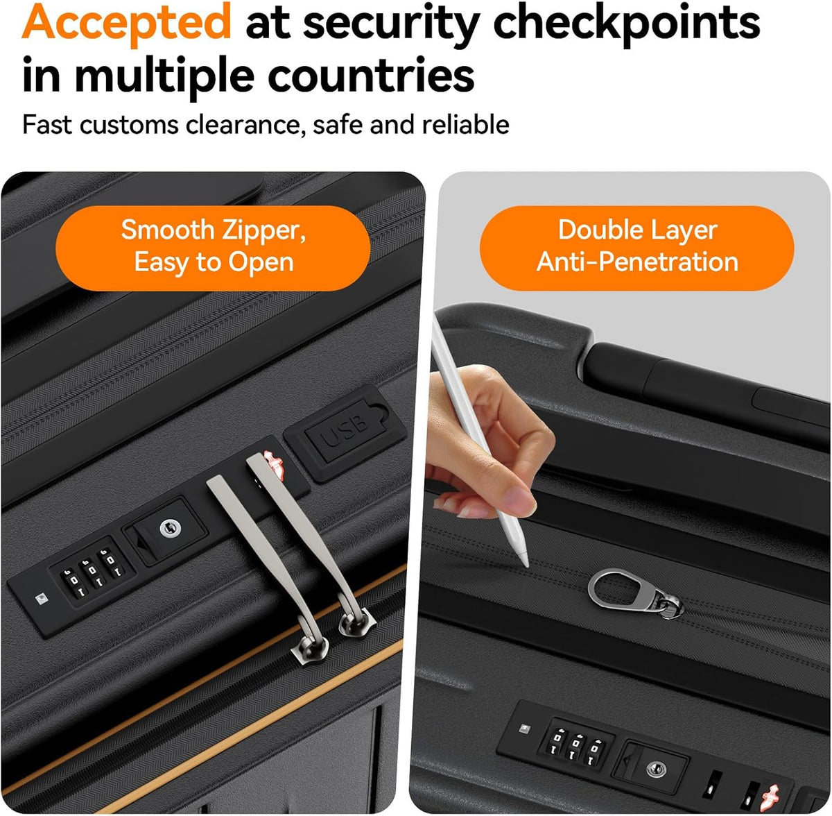 20 Inch Expandable Carry on Luggage Airline Approved with Front Pocket | Hardshell Suitcase, Cup Holder, Laptop Compartment, USB Charging Port, Brake Spinner Wheels, TSA Lock for Travel