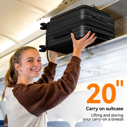 20 Inch Expandable Carry on Luggage Airline Approved with Front Pocket | Hardshell Suitcase, Cup Holder, Laptop Compartment, USB Charging Port, Brake Spinner Wheels, TSA Lock for Travel