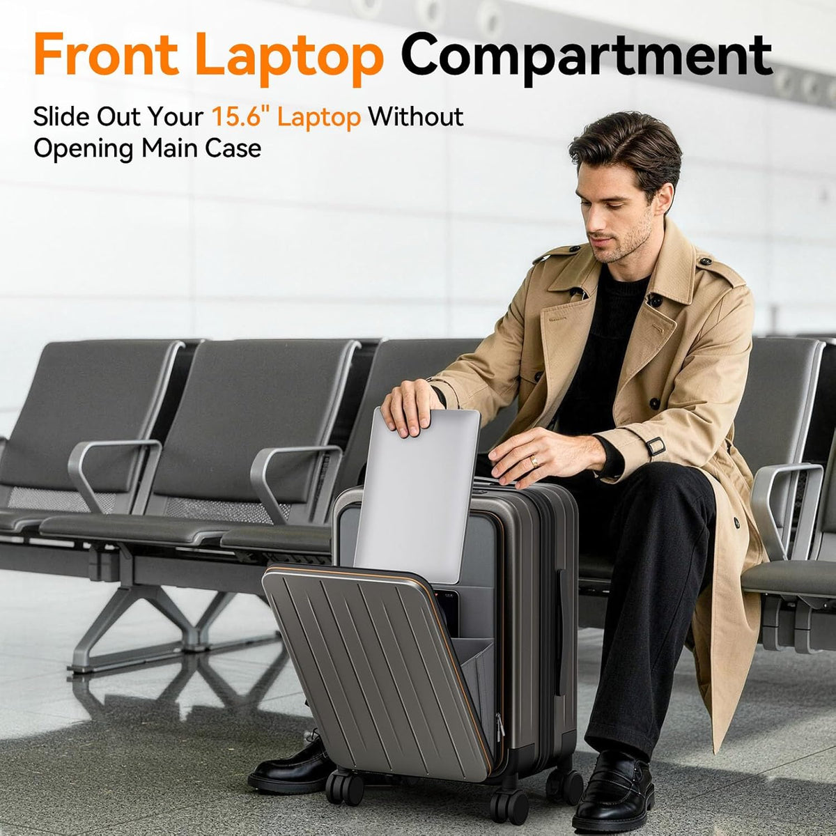 20 Inch Expandable Carry on Luggage Airline Approved with Front Pocket | Hardshell Suitcase, Cup Holder, Laptop Compartment, USB Charging Port, Brake Spinner Wheels, TSA Lock for Travel
