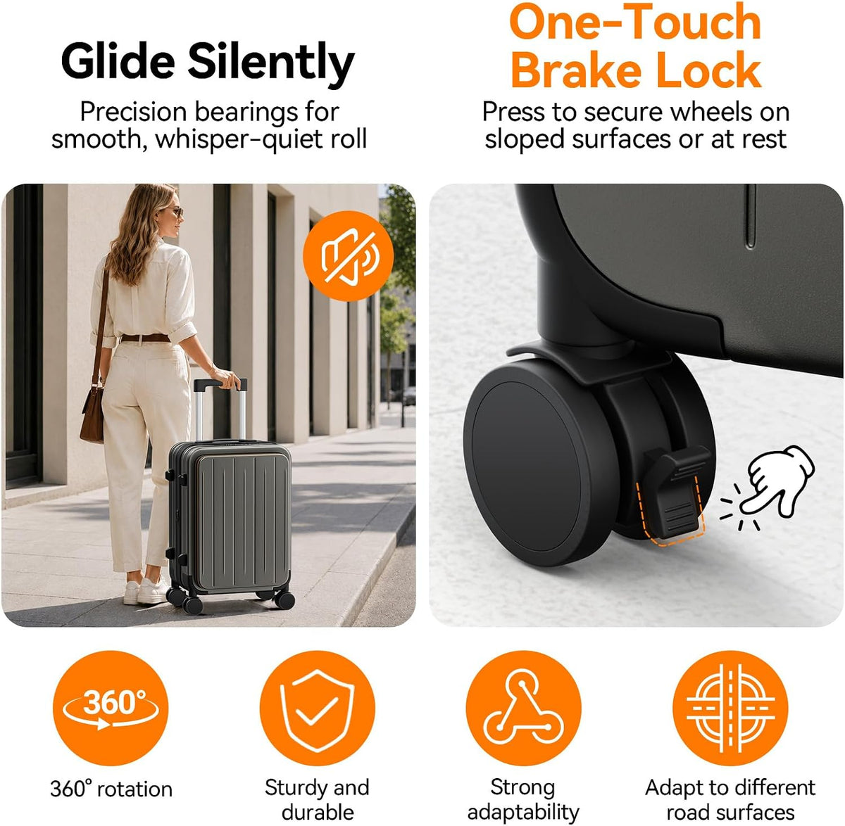 20 Inch Expandable Carry on Luggage Airline Approved with Front Pocket | Hardshell Suitcase, Cup Holder, Laptop Compartment, USB Charging Port, Brake Spinner Wheels, TSA Lock for Travel