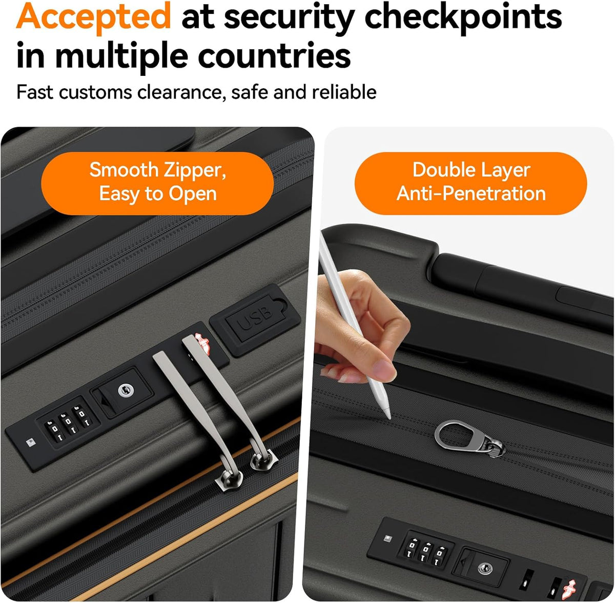 20 Inch Expandable Carry on Luggage Airline Approved with Front Pocket | Hardshell Suitcase, Cup Holder, Laptop Compartment, USB Charging Port, Brake Spinner Wheels, TSA Lock for Travel