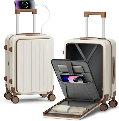 20 Inch Expandable Carry on Luggage Airline Approved with Front Pocket | Hardshell Suitcase, Cup Holder, Laptop Compartment, USB Charging Port, Brake Spinner Wheels, TSA Lock for Travel