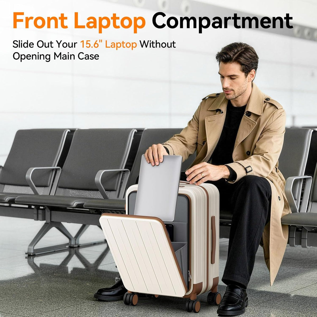 20 Inch Expandable Carry on Luggage Airline Approved with Front Pocket | Hardshell Suitcase, Cup Holder, Laptop Compartment, USB Charging Port, Brake Spinner Wheels, TSA Lock for Travel