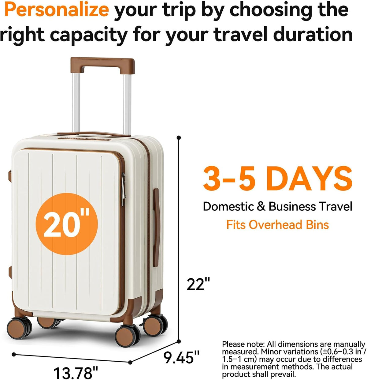 20 Inch Expandable Carry on Luggage Airline Approved with Front Pocket | Hardshell Suitcase, Cup Holder, Laptop Compartment, USB Charging Port, Brake Spinner Wheels, TSA Lock for Travel