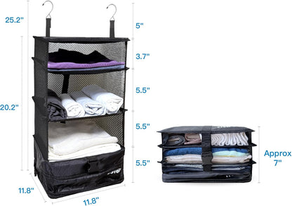 Stow-N-Go Portable Hanging Travel Shelves, Packing Organizer for Luggage. Carry on Closet with Hanger for Clothes. Expandable Packing Cube. Travel Essentials, Light Gray - L