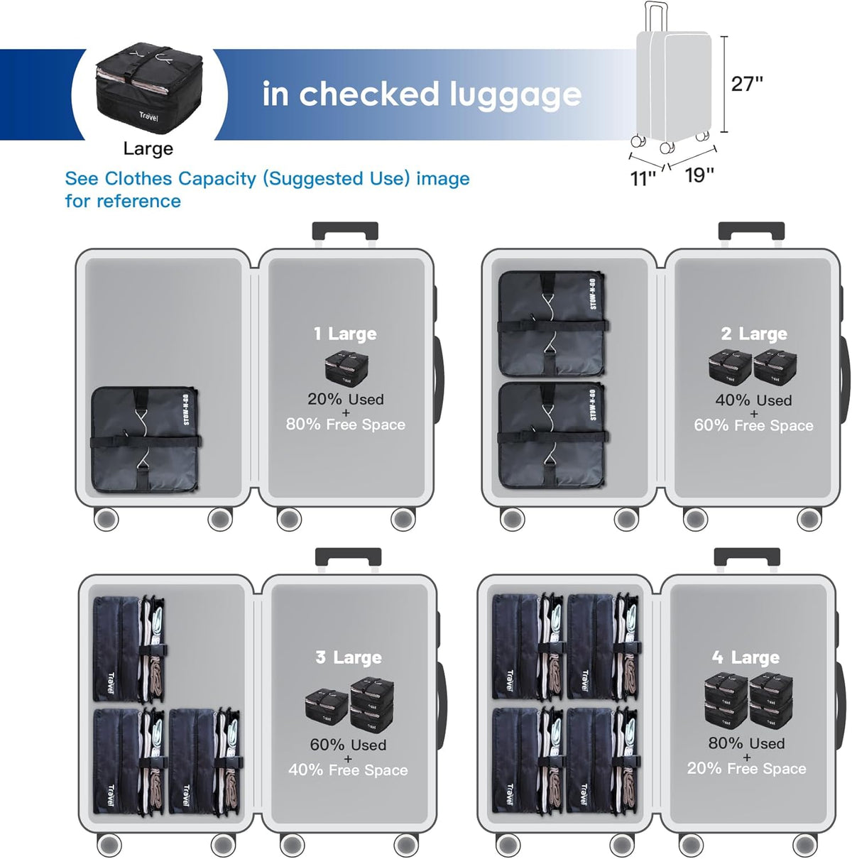 Stow-N-Go Portable Hanging Travel Shelves, Packing Organizer for Luggage. Carry on Closet with Hanger for Clothes. Expandable Packing Cube. Travel Essentials, Light Gray - L