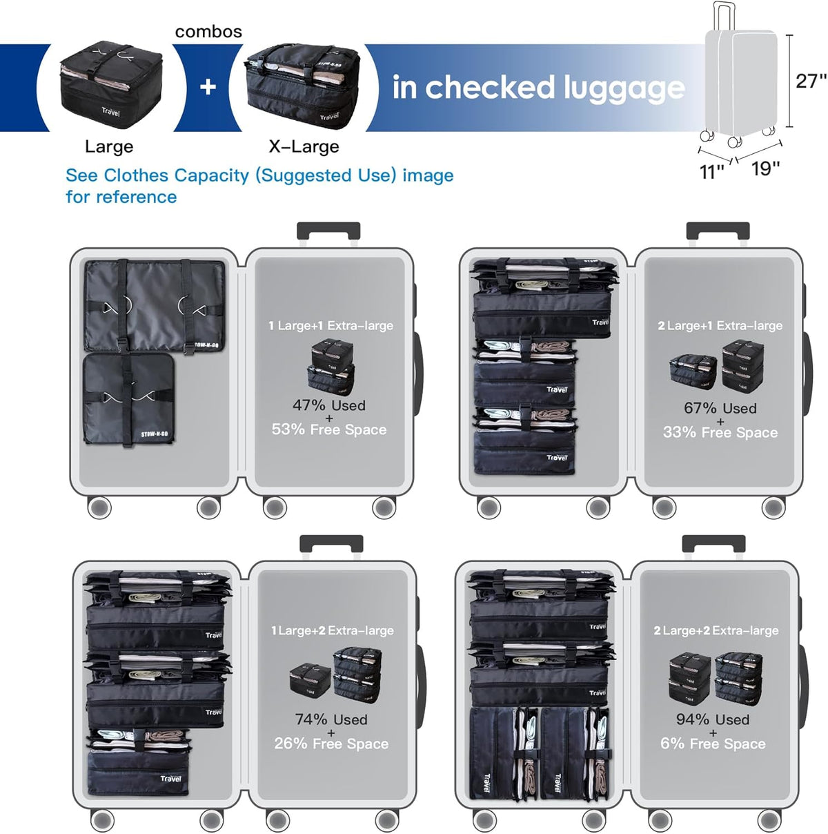 Stow-N-Go Portable Hanging Travel Shelves, Packing Organizer for Luggage. Carry on Closet with Hanger for Clothes. Expandable Packing Cube. Travel Essentials, Light Gray - L