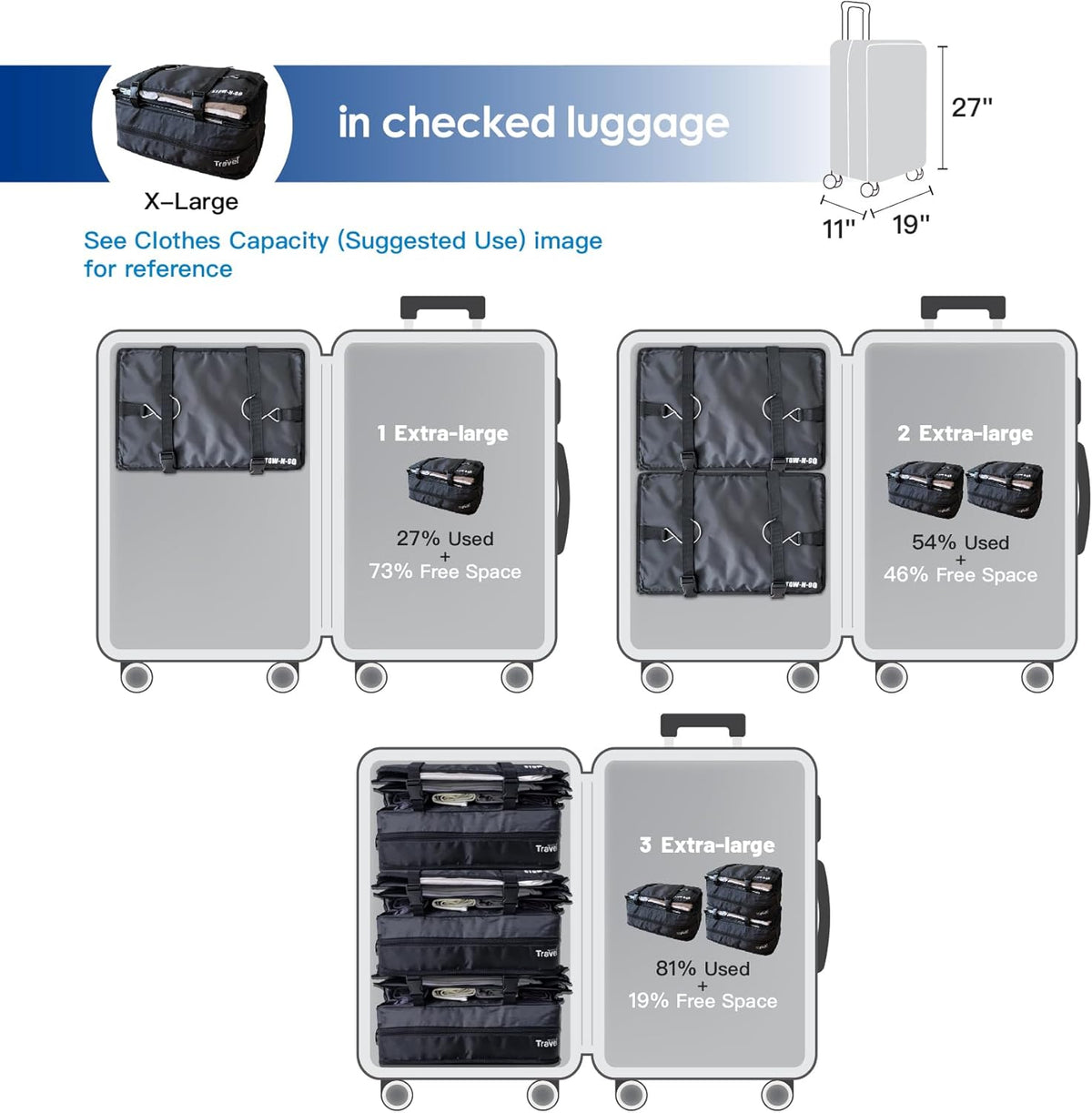 Stow-N-Go Portable Hanging Travel Shelves, Packing Organizer for Luggage. Carry on Closet with Hanger for Clothes. Expandable Packing Cube. Travel Essentials, Light Gray - L