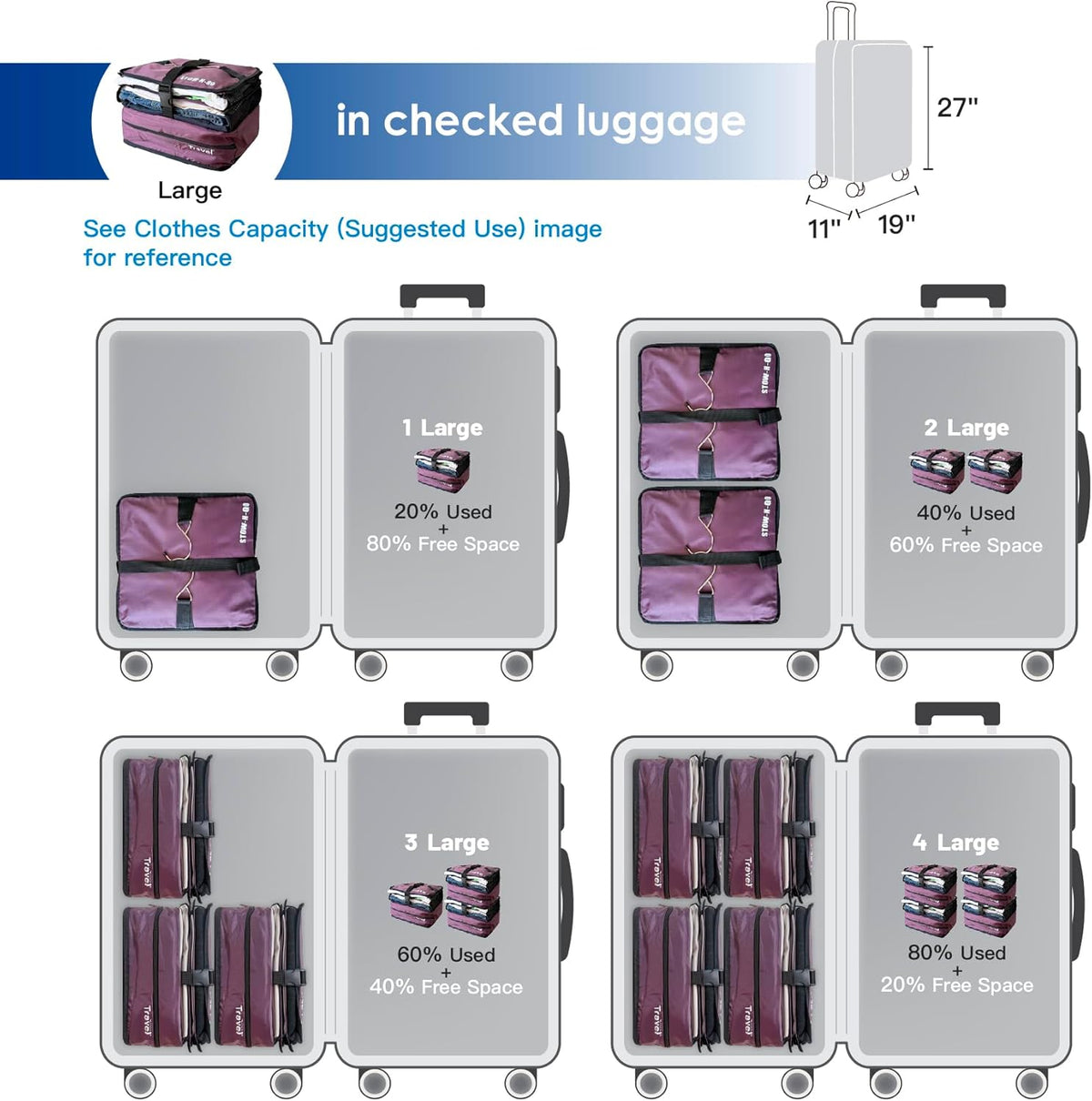 Stow-N-Go Portable Hanging Travel Shelves, Packing Organizer for Luggage. Carry on Closet with Hanger for Clothes. Expandable Packing Cube. Travel Essentials, Light Gray - L