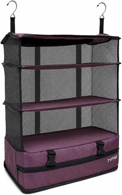 Stow-N-Go Portable Hanging Travel Shelves, Packing Organizer for Luggage. Carry on Closet with Hanger for Clothes. Expandable Packing Cube. Travel Essentials, Light Gray - L