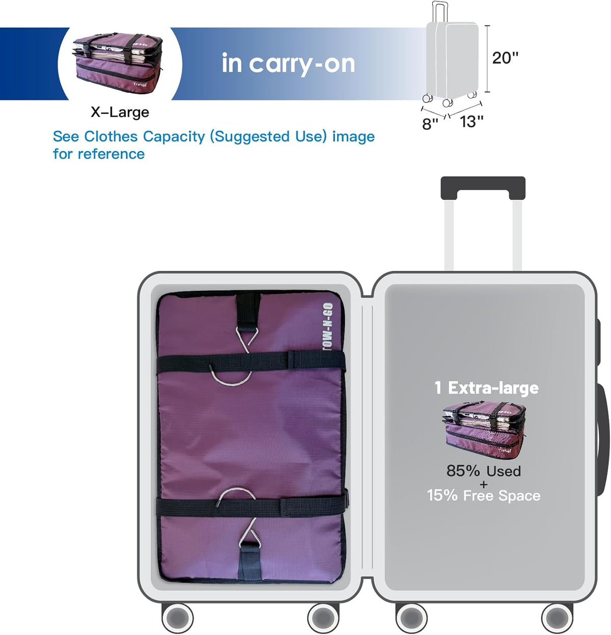 Stow-N-Go Portable Hanging Travel Shelves, Packing Organizer for Luggage. Carry on Closet with Hanger for Clothes. Expandable Packing Cube. Travel Essentials, Light Gray - L