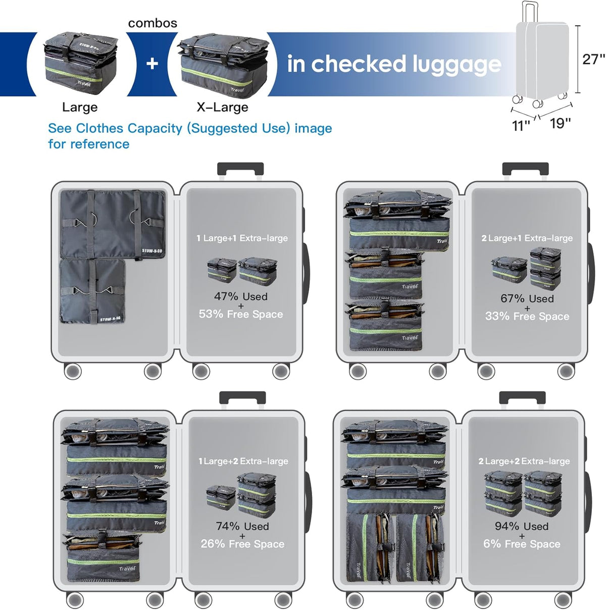 Stow-N-Go Portable Hanging Travel Shelves, Packing Organizer for Luggage. Carry on Closet with Hanger for Clothes. Expandable Packing Cube. Travel Essentials, Light Gray - L
