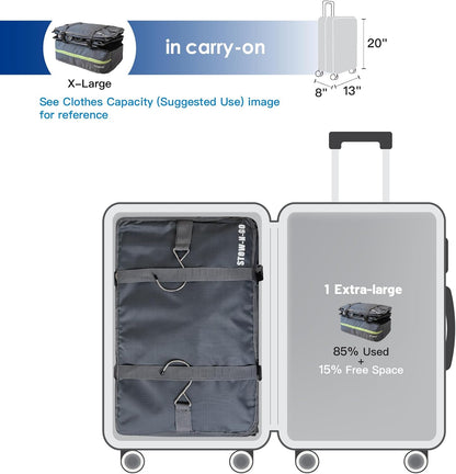 Stow-N-Go Portable Hanging Travel Shelves, Packing Organizer for Luggage. Carry on Closet with Hanger for Clothes. Expandable Packing Cube. Travel Essentials, Light Gray - L