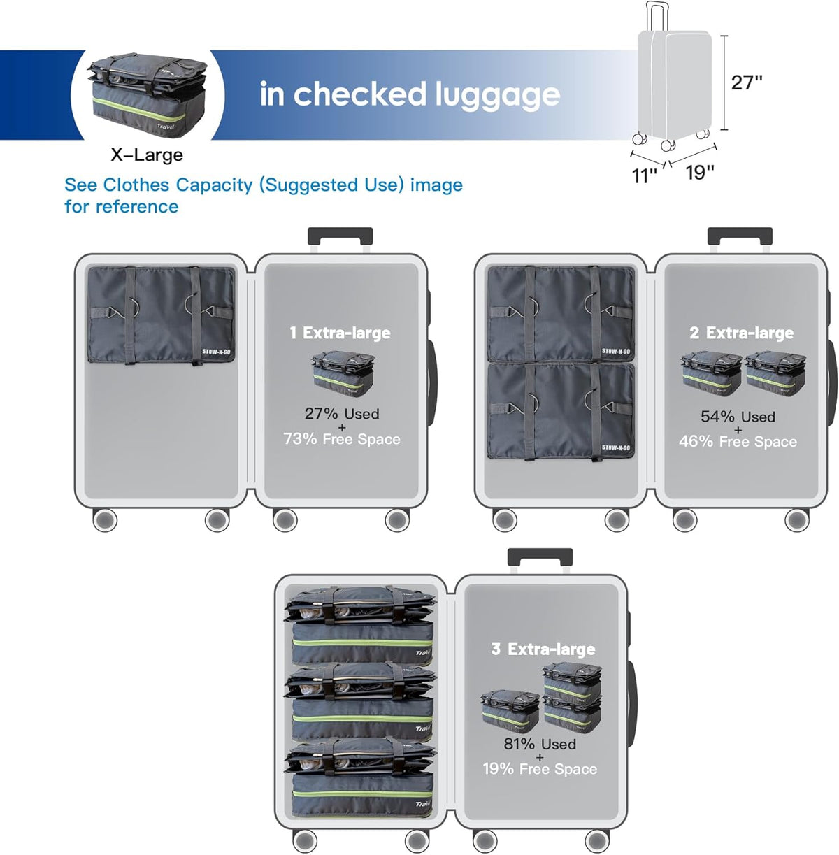 Stow-N-Go Portable Hanging Travel Shelves, Packing Organizer for Luggage. Carry on Closet with Hanger for Clothes. Expandable Packing Cube. Travel Essentials, Light Gray - L