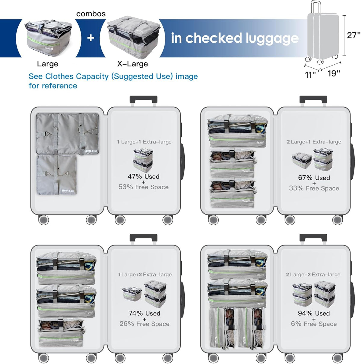 Stow-N-Go Portable Hanging Travel Shelves, Packing Organizer for Luggage. Carry on Closet with Hanger for Clothes. Expandable Packing Cube. Travel Essentials, Light Gray - L