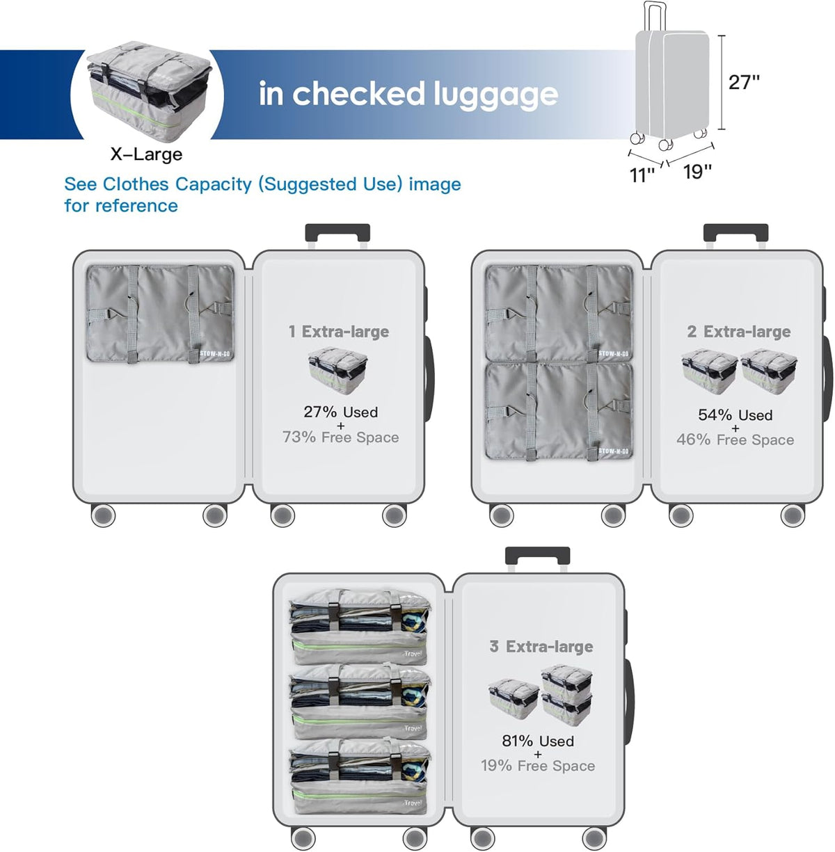 Stow-N-Go Portable Hanging Travel Shelves, Packing Organizer for Luggage. Carry on Closet with Hanger for Clothes. Expandable Packing Cube. Travel Essentials, Light Gray - L