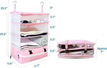 Stow-N-Go Portable Hanging Travel Shelves, Packing Organizer for Luggage. Carry on Closet with Hanger for Clothes. Expandable Packing Cube. Travel Essentials, Light Gray - L