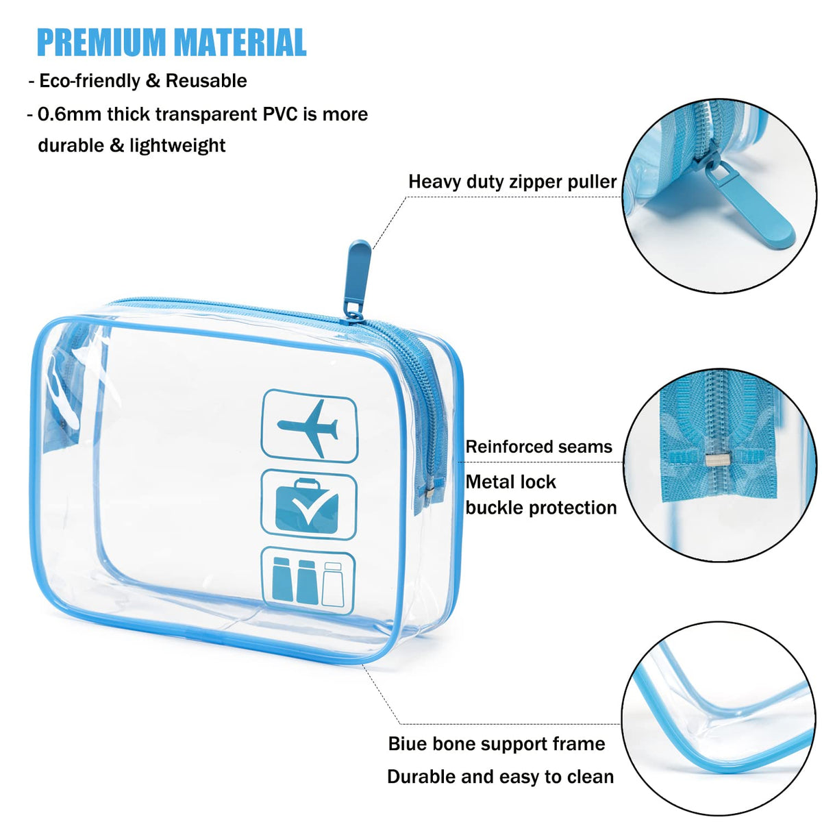 TSA Approved Toiletry Bag, 3 Pcs Clear Toiletries Bags Quart Size Travel Makeup Cosmetic Bag for Women Men, Carry on Airport Airline Compliant Bag (Black)