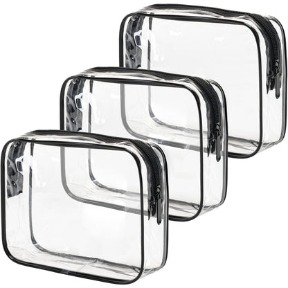 TSA Approved Toiletry Bag, 3 Pcs Clear Toiletries Bags Quart Size Travel Makeup Cosmetic Bag for Women Men, Carry on Airport Airline Compliant Bag (Black)